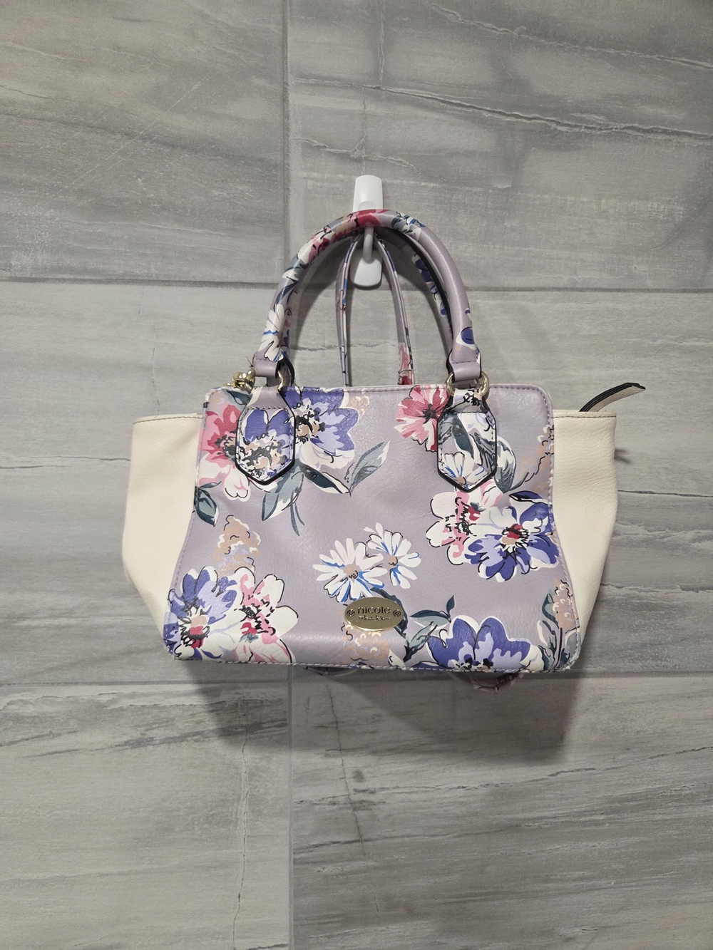 Nicole Miller Floral Satchel Crossbody Bag Purple Lavender Cream Daisy Mini